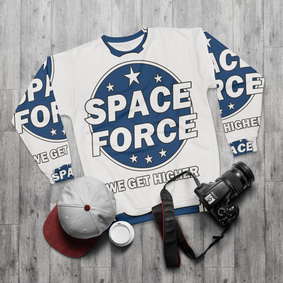 "Space Force Netflix Series Sweatshirt with Humorous Slogan" - flat lay