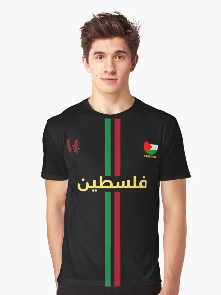 Palestine Football Graphic T-Shirt, featuring a design supporting the Palestinian cause and football. - Men