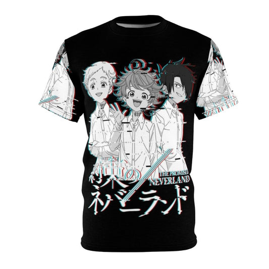 Neverland-inspired glitch design t-shirt featuring characters from the anime/manga series The Promised Neverland