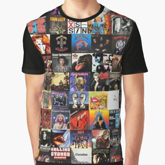 Vintage rock vinyl collage graphic t-shirt