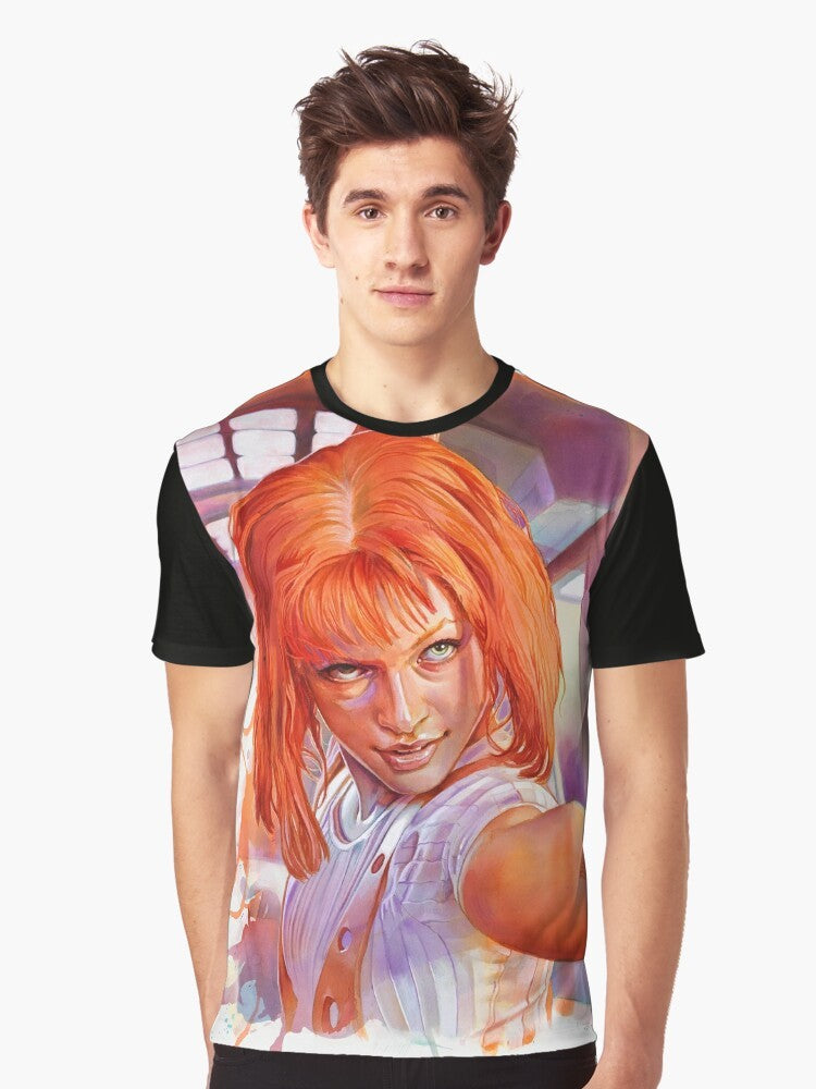 Leeloo, the supreme being from the movie The Fifth Element, featured on a graphic t-shirt design. - Men