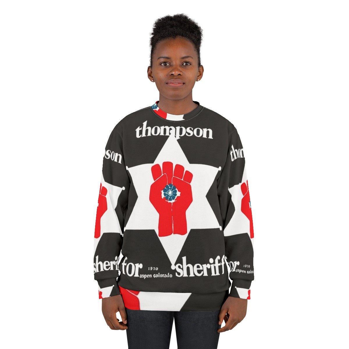 Hunter S. Thompson inspired sheriff sweatshirt with gonzo and psychedelic design - women