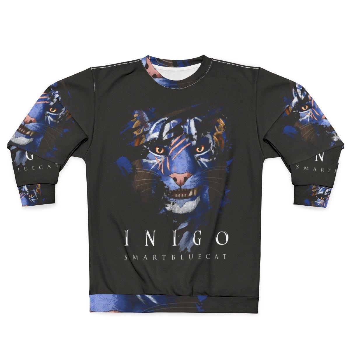 Inigo the Khajiit companion from Skyrim featured on a dark sweatshirt