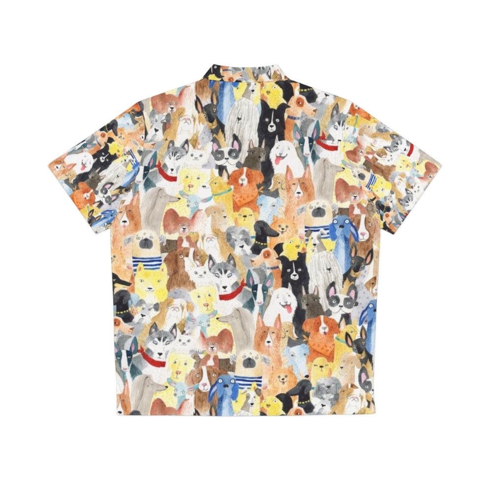 Colorful Hawaiian shirt featuring a playful watercolor print of various dog breeds - Back