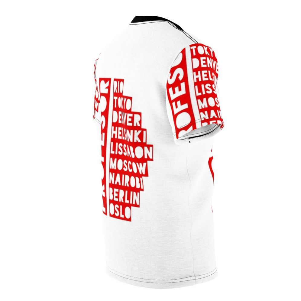 Stylish Money Heist Professor T-Shirt with El Profesor Red Text Design - men right