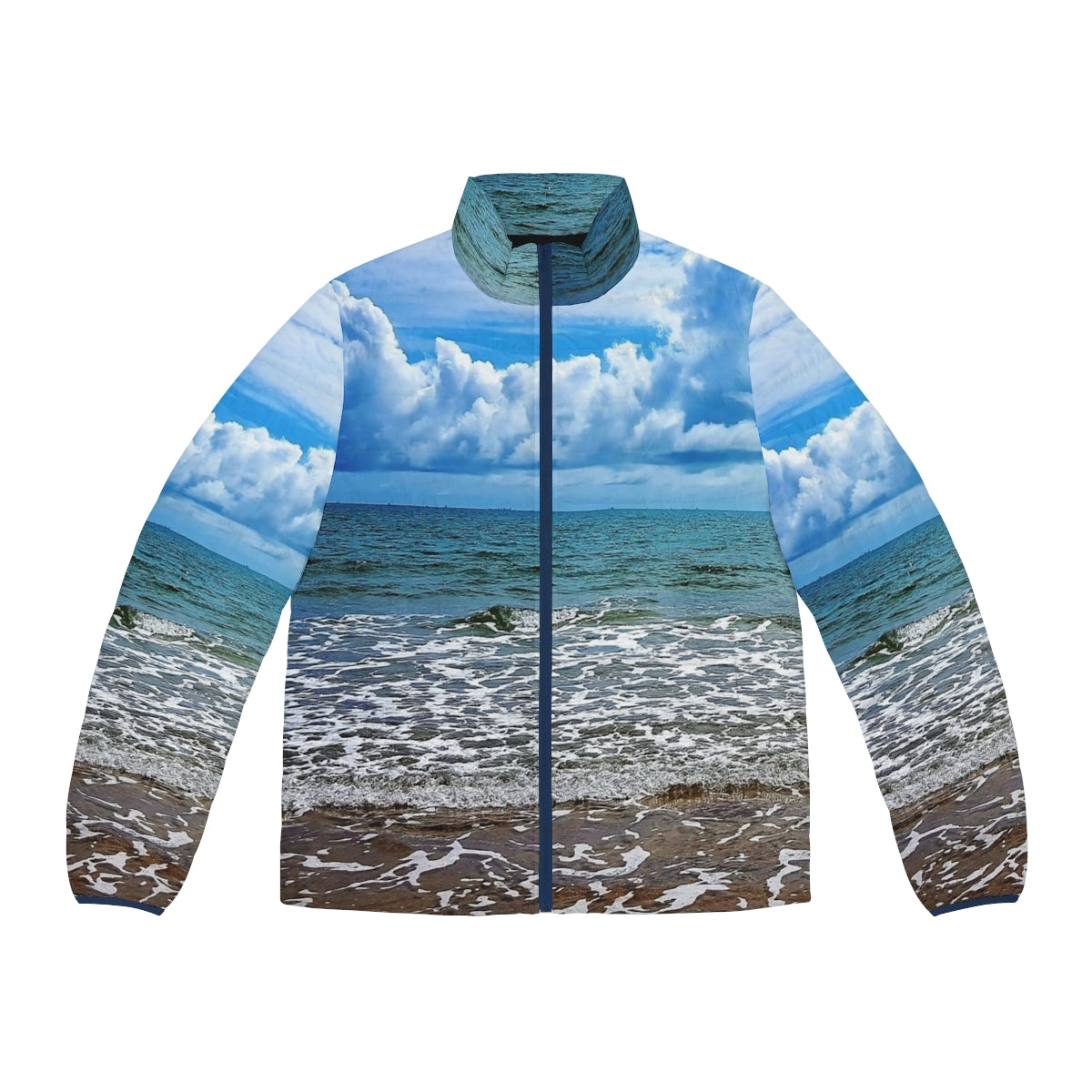 Ocean View Puffer Jacket featuring coastal scenery of Tannum Sands beach