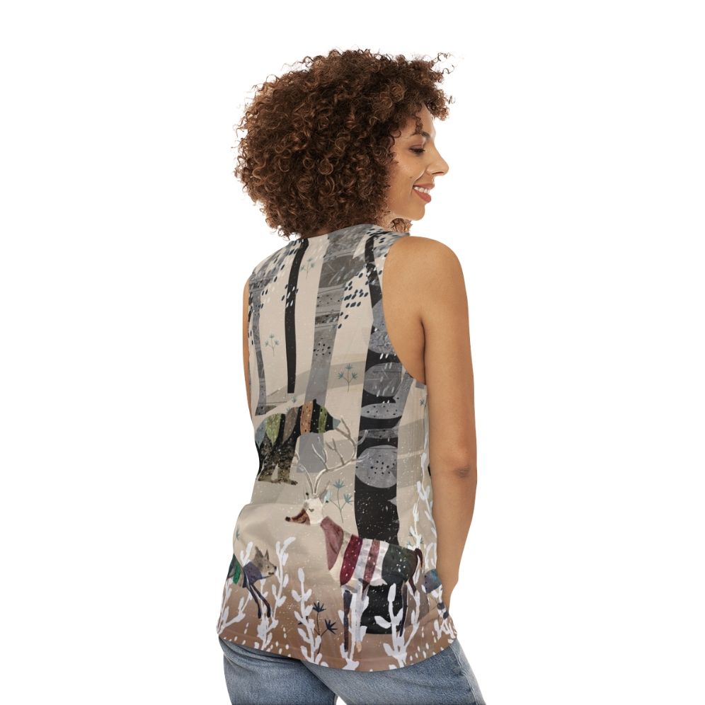 Watercolor forest animals unisex tank top - women back