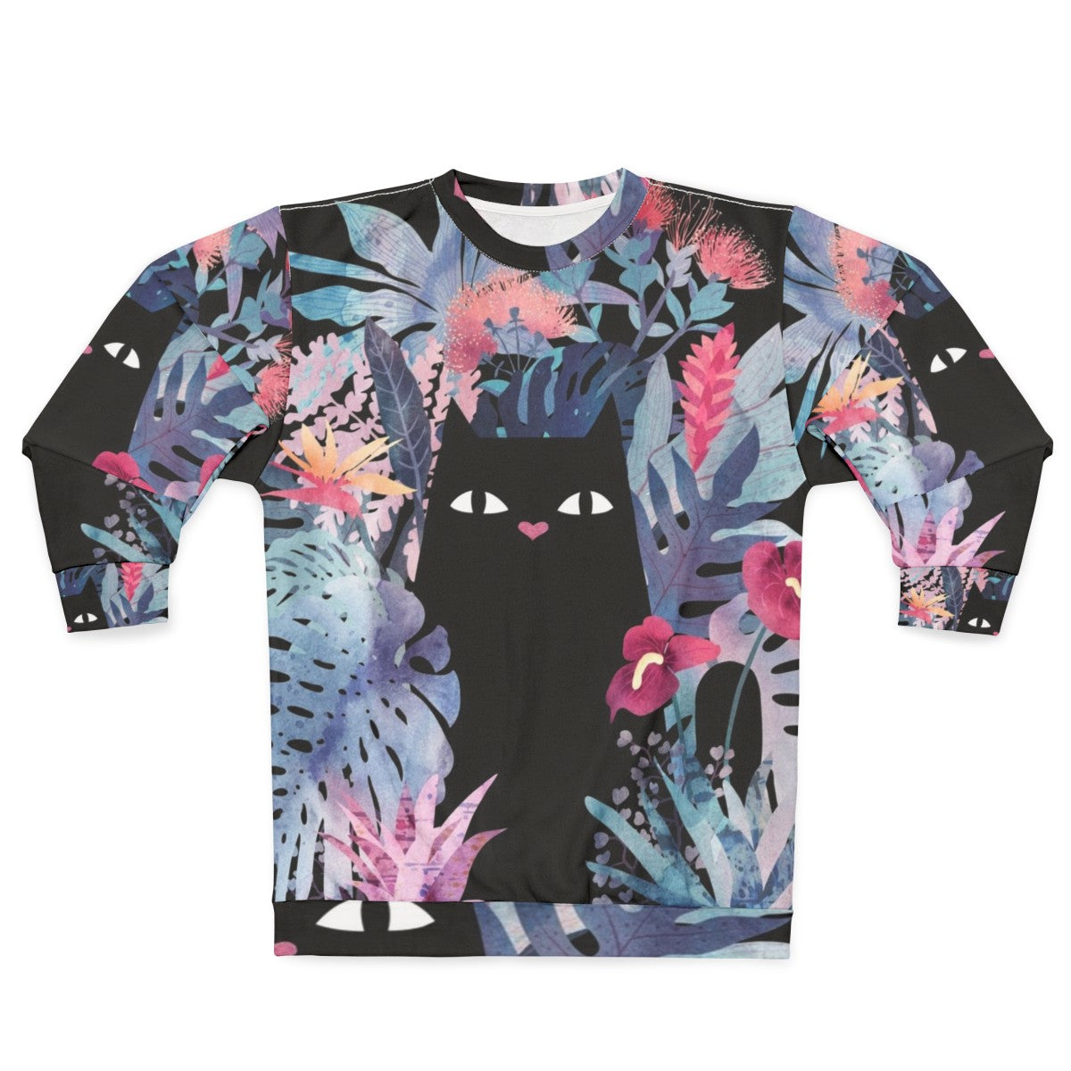 Pastel black velvet floral cat sweatshirt