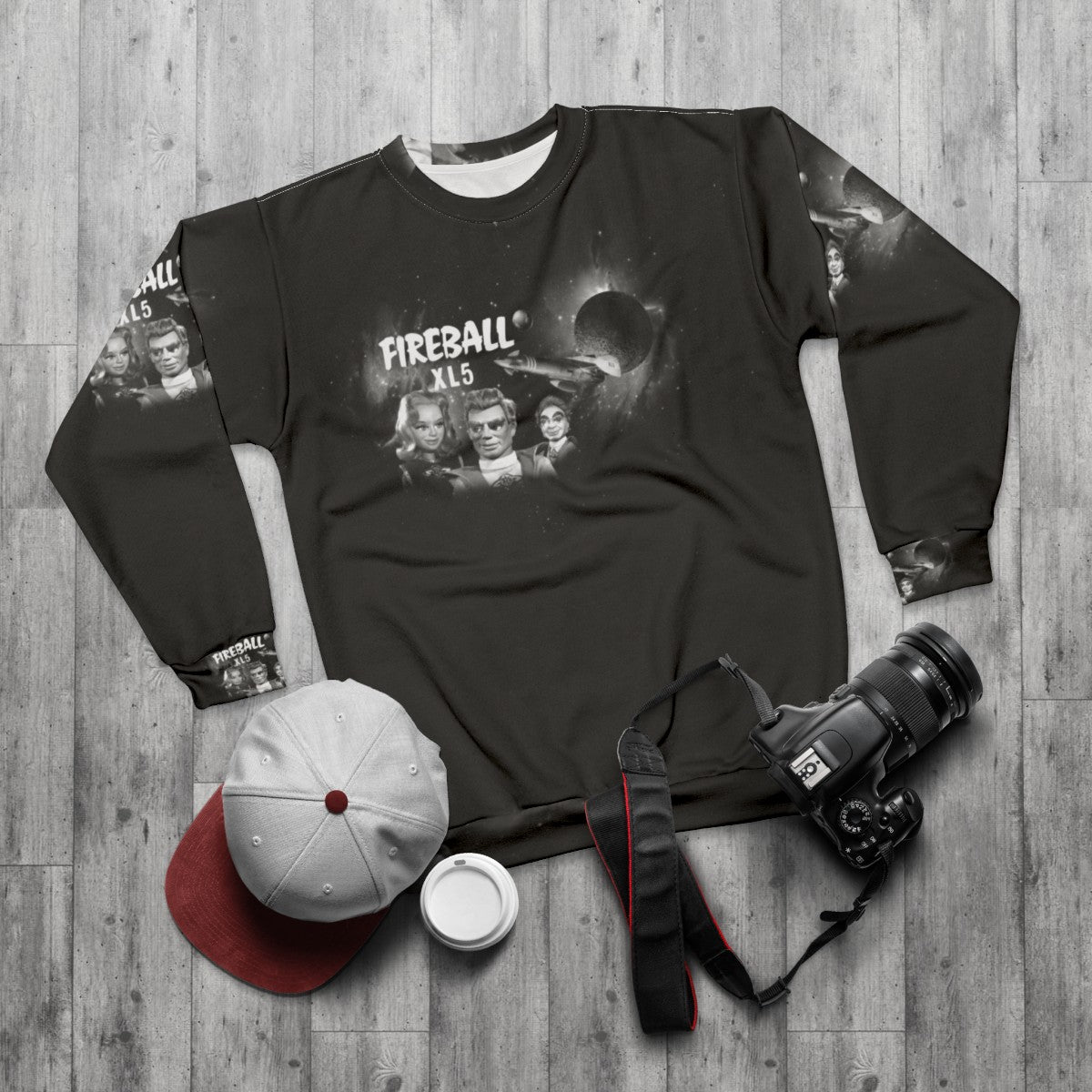 Fireball XL5 retro sci-fi themed sweatshirt - flat lay