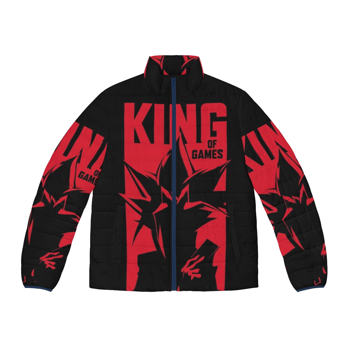 King of Games Puffer Jacket featuring Yu-Gi-Oh! characters and symbols