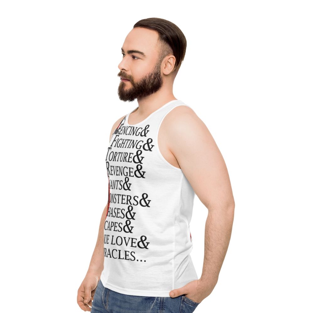 "Unisex tank top with iconic Princess Bride quotes" - men side