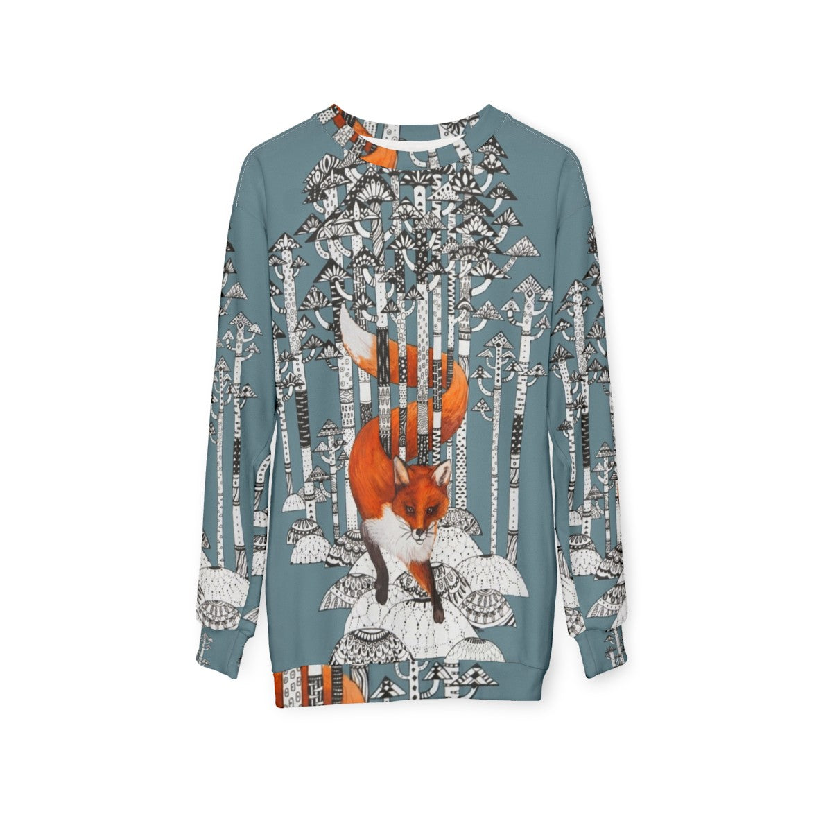 Warm and cozy fox graphic sweatshirt for outdoor winter activities - hanging