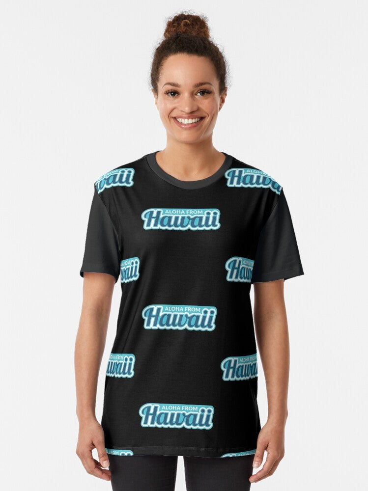 Aloha Hawaii graphic t-shirt with pineapple and beach design - Women