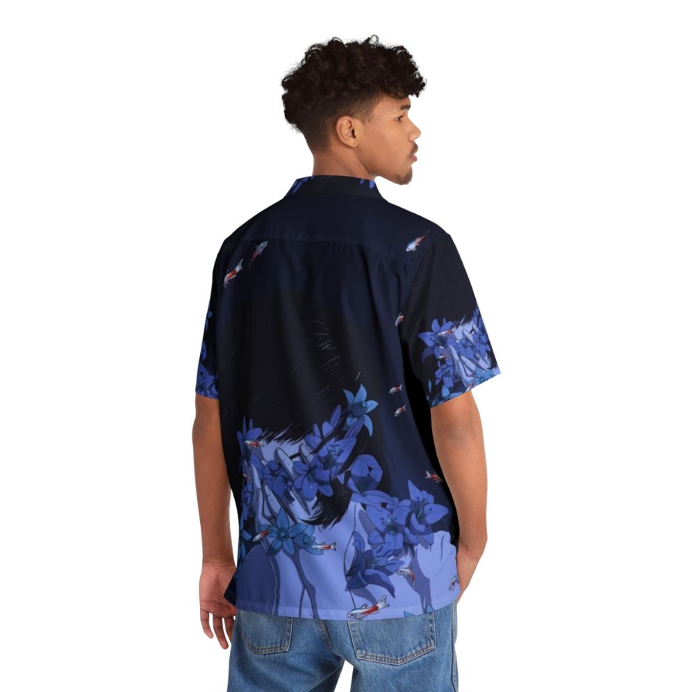 Retro blue Hawaiian shirt with anime and cartoon-inspired design - People Back