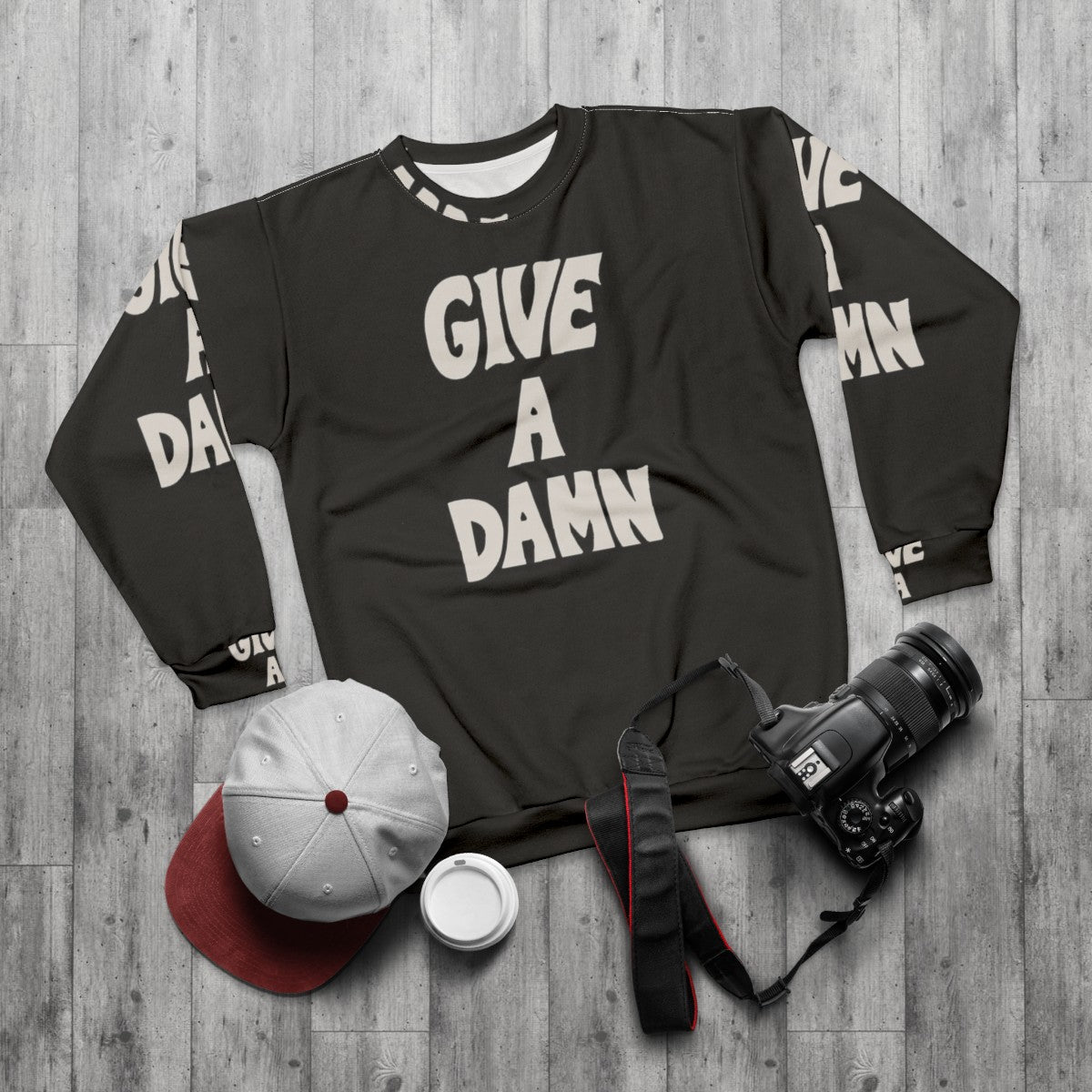 Alex Turner Inspired "Give A Damn" Graphic Sweatshirt - flat lay