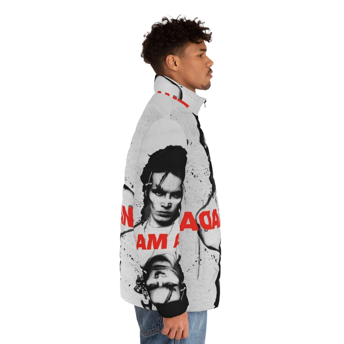 Adam Ant inspired puffer jacket with playing card design - men side right