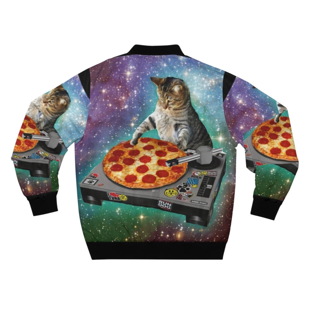 DJ Cat Pizza Bomber Jacket with a fun and vibrant design - Back