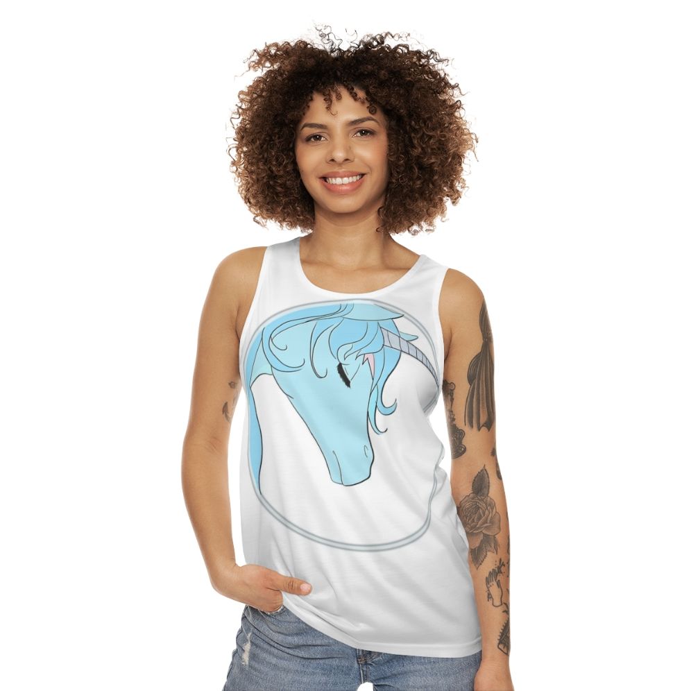 The Last Unicorn Unisex Tank Top featuring a beautiful unicorn - women