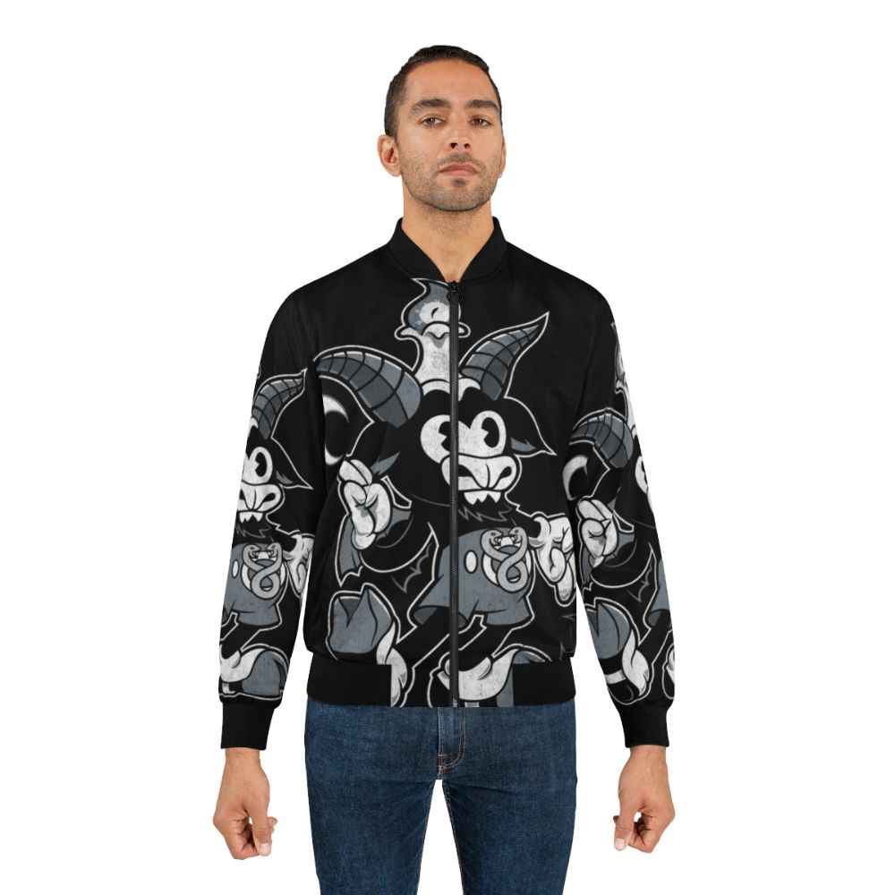 Baphomet creepy cute occult bomber jacket with devil, pagan, and gothic design elements - Lifestyle