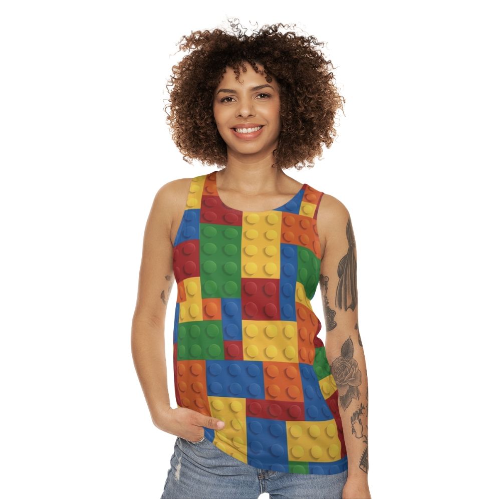 Minimalist block pattern unisex tank top - women