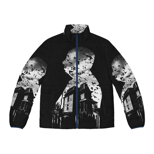 Alfred Hitchcock Collage Puffer Jacket - Iconic Horror Thriller Movie Inspired Outerwear