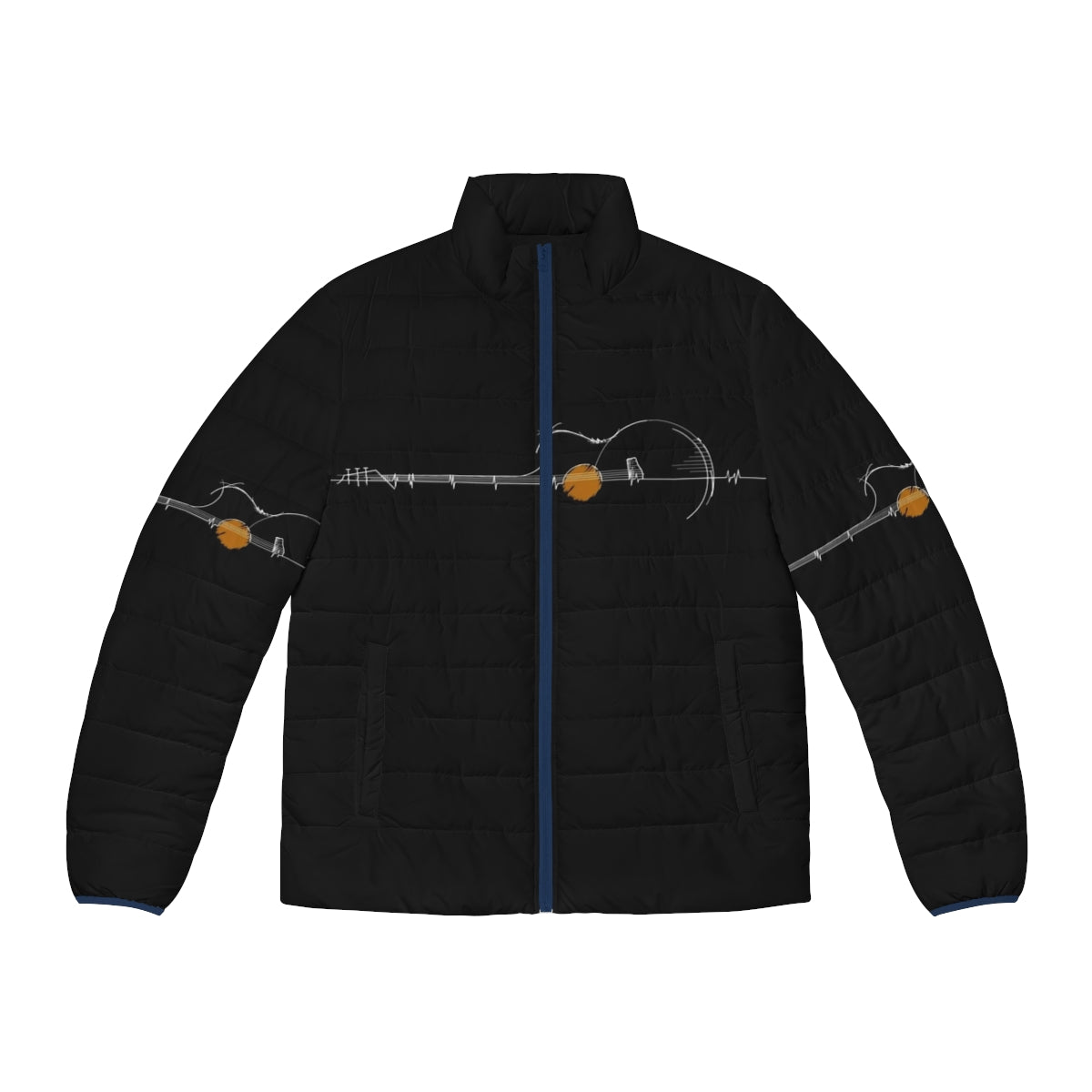 Acoustical Heartbeat Puffer Jacket - Insulated jacket with hand-drawn guitar and heartbeat design