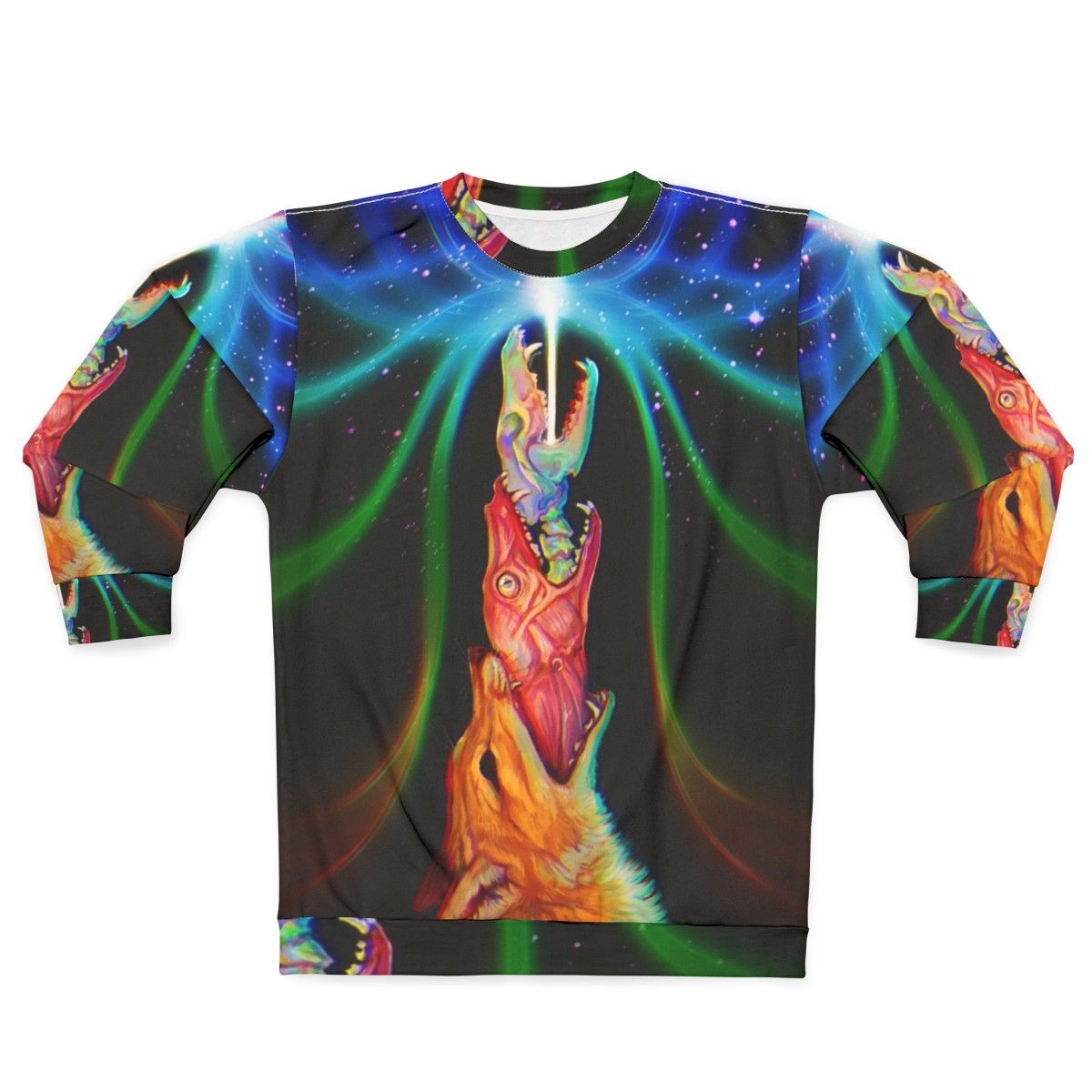 Psychedelic sweatshirt with nature and occult imagery