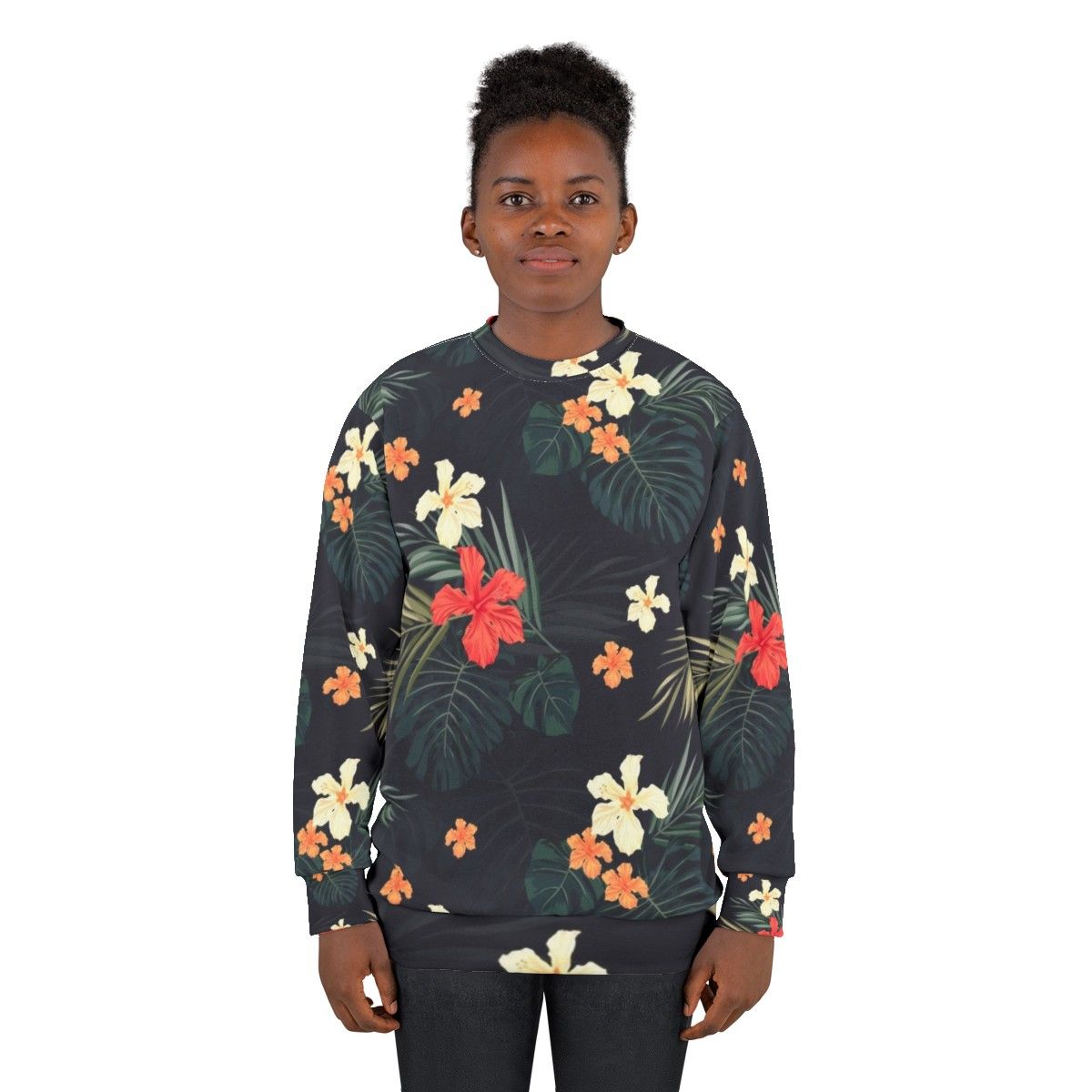 Dark tropical floral print sweatshirt - women