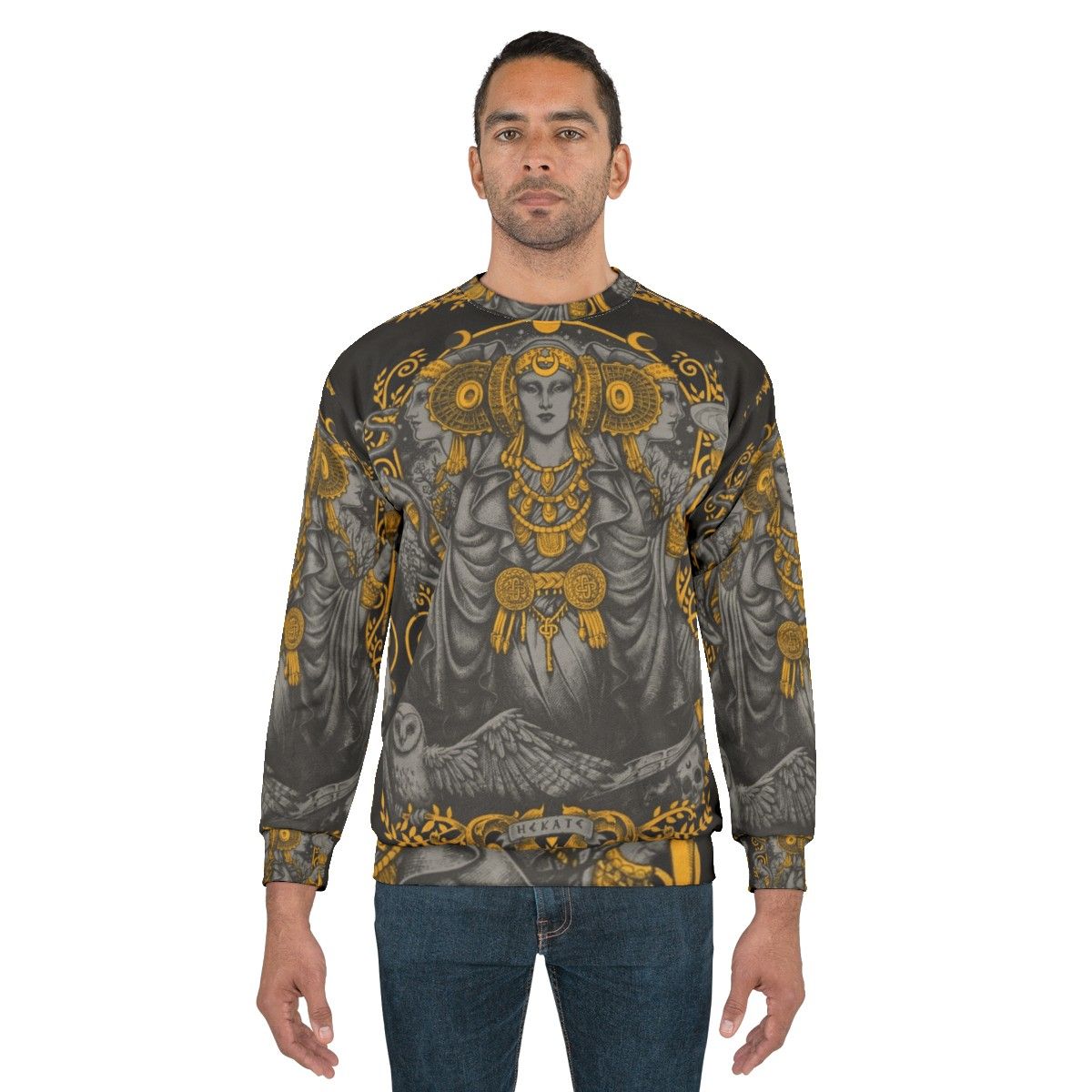 Iberian Hecate Gray Sweatshirt with Occult and Gothic Inspired Designs - men