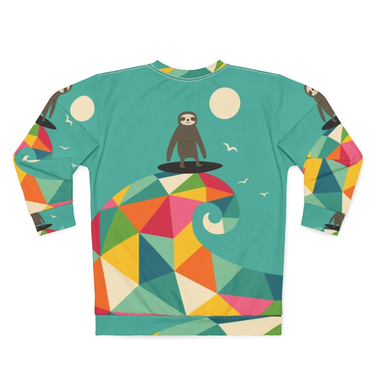 Surfing Sloth Geometric Rainbow Sweatshirt - Back