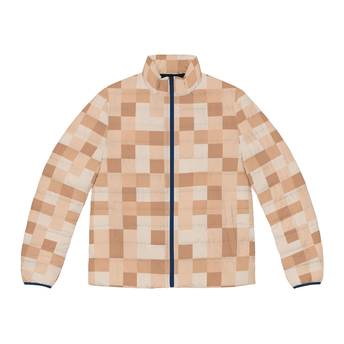 Pixelated light skin puffer jacket with censored nudity design