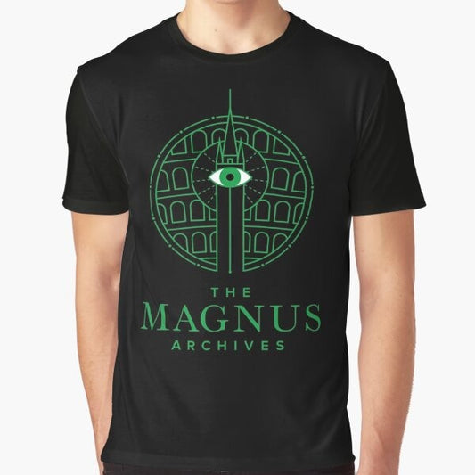 The Magnus Archives Panopticon Graphic T-Shirt featuring the eye symbol from the horror fiction podcast