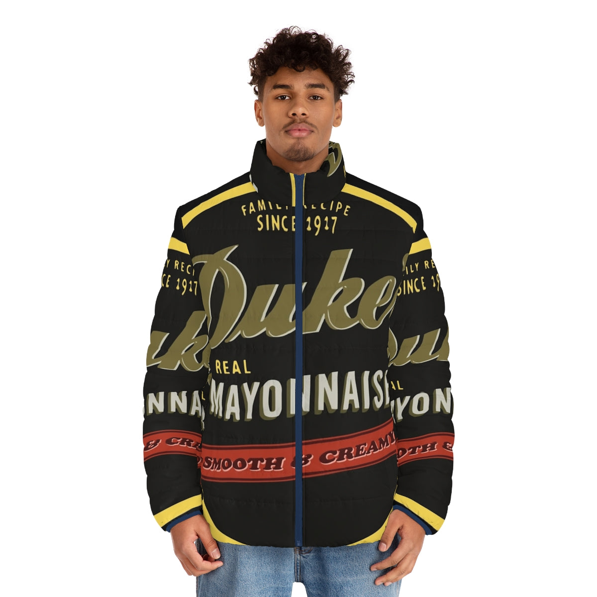 Duke's Mayo branded vintage-style puffer jacket - men front