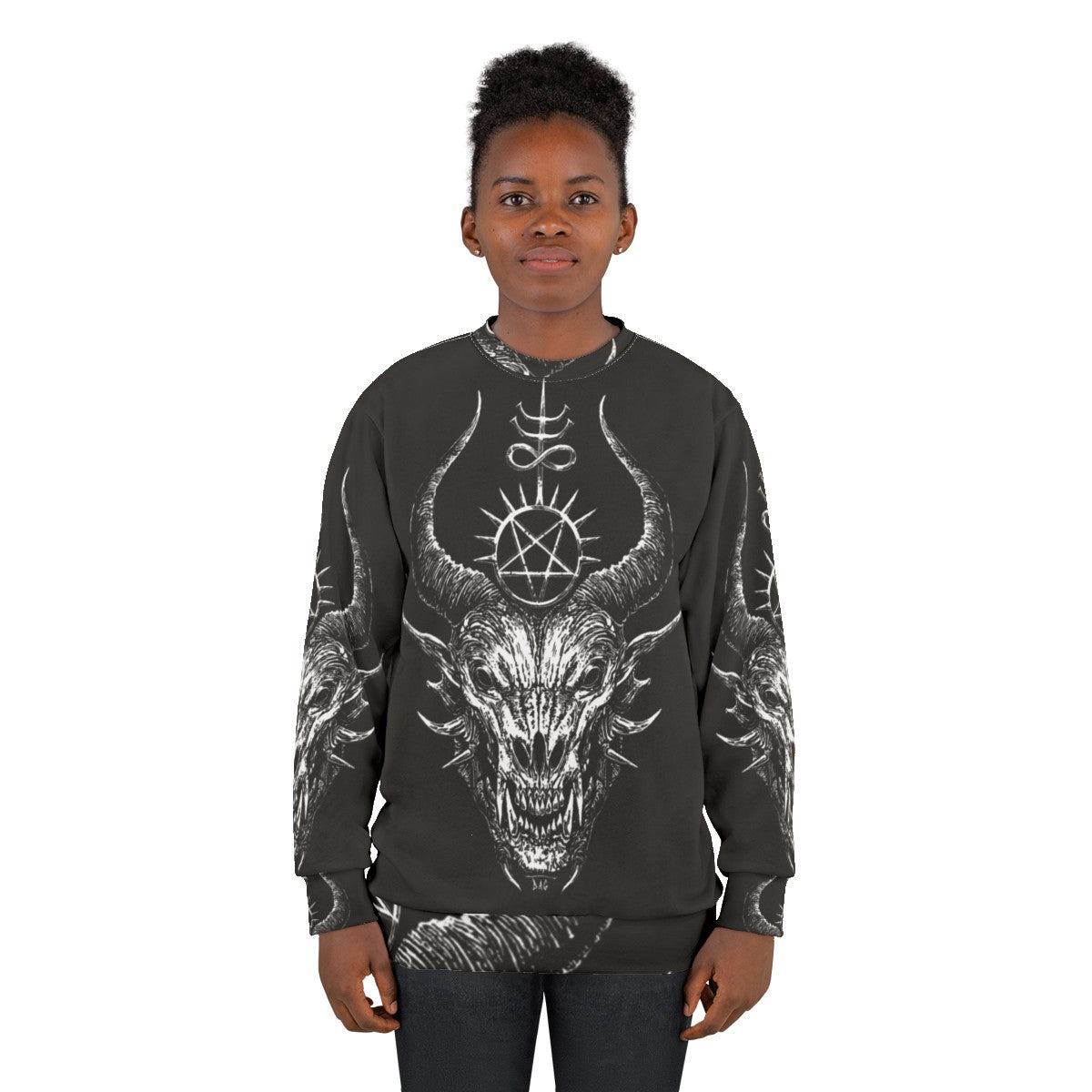 Satanic demon sweatshirt with dark gothic design - women