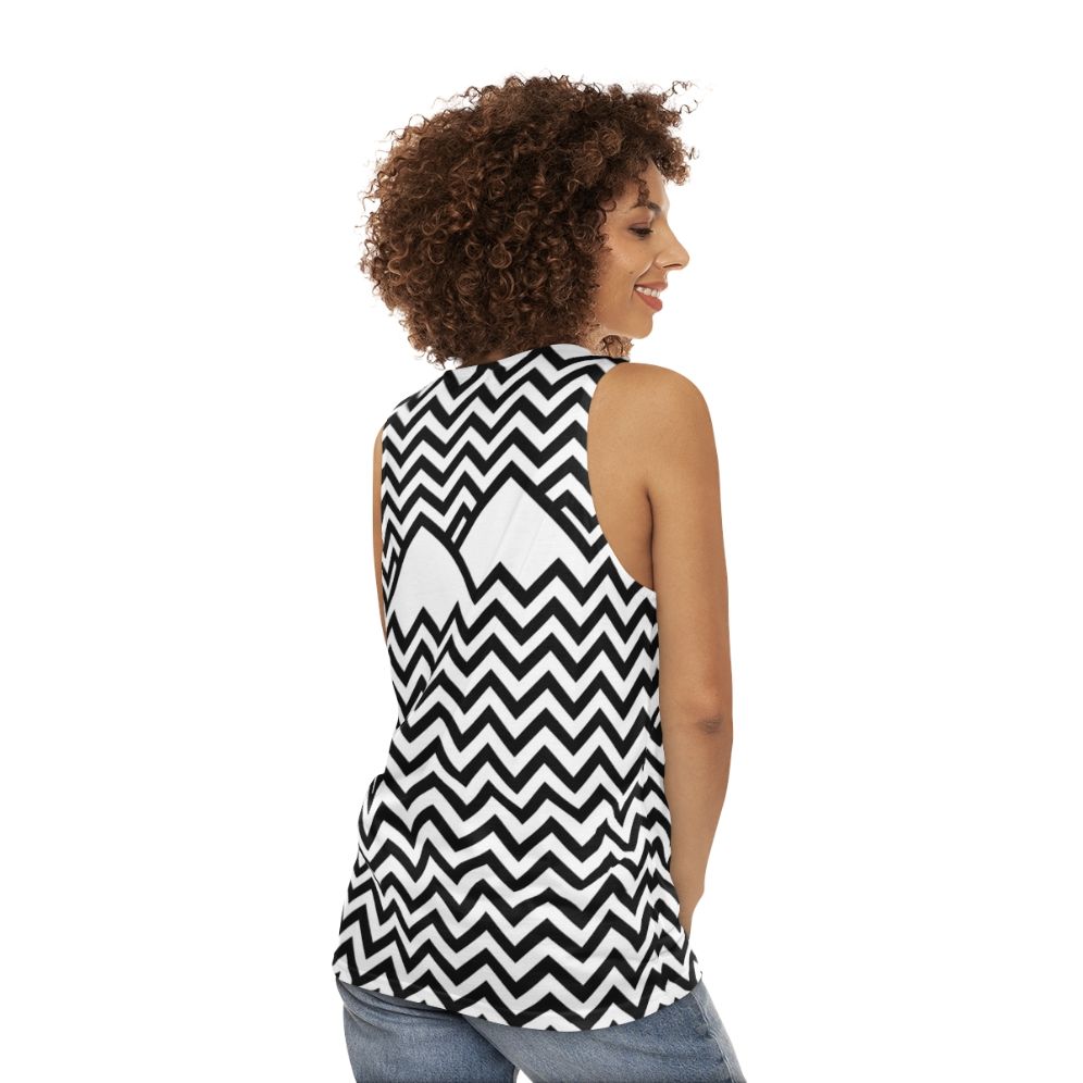 Twin Peaks Unisex Tank Top with Retro Graphic Design - women back