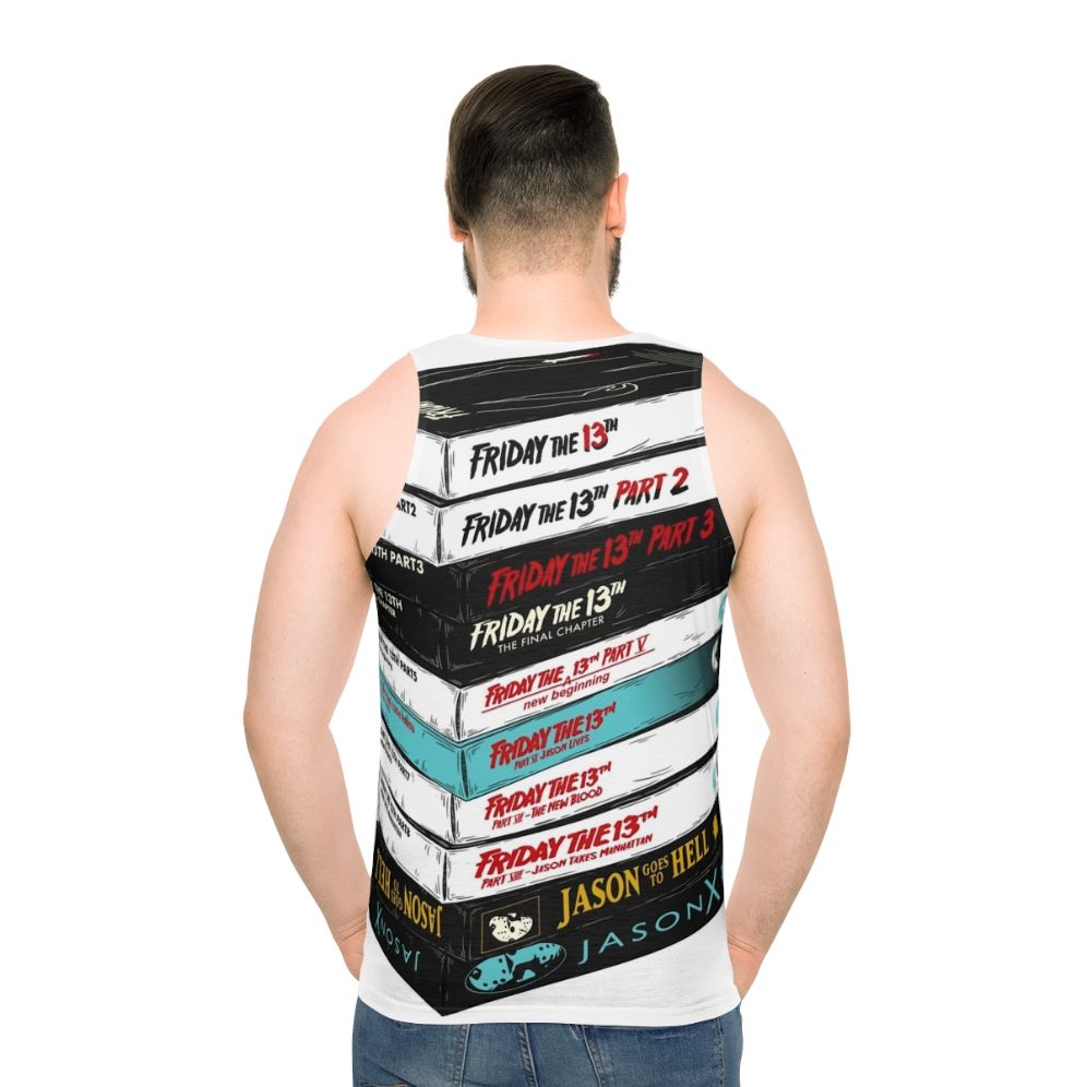 Retro Friday the 13th VHS Stack Unisex Tank Top - men back