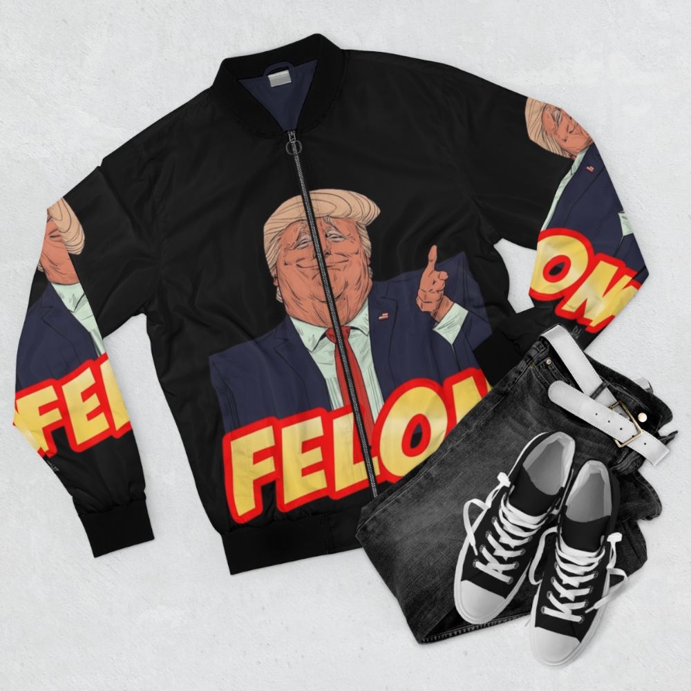 Trump Presidency Bomber Jacket with Graphic Design - Flat lay