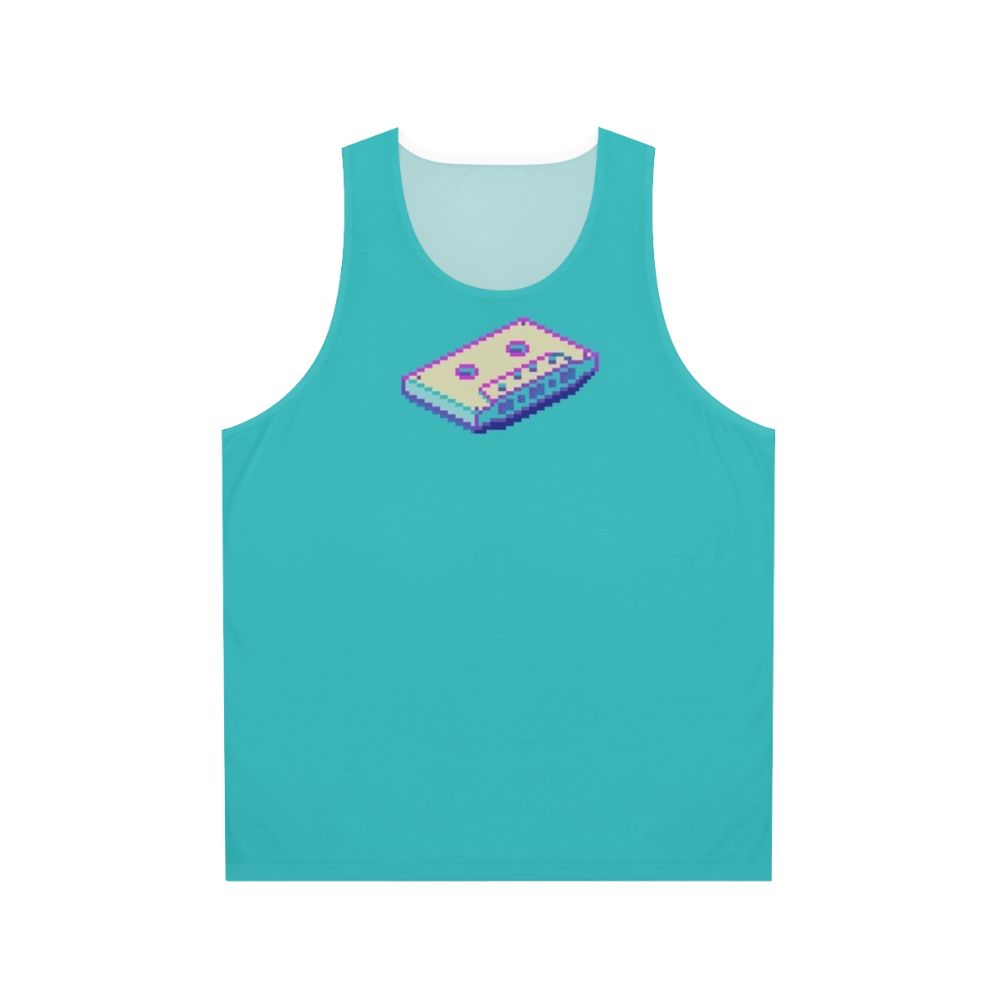 Retro vaporwave cassette unisex tank top with pixel art design