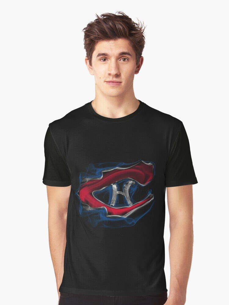 A unique and interesting smoke graphic t-shirt featuring the Montreal Canadiens hockey team logo. - Men