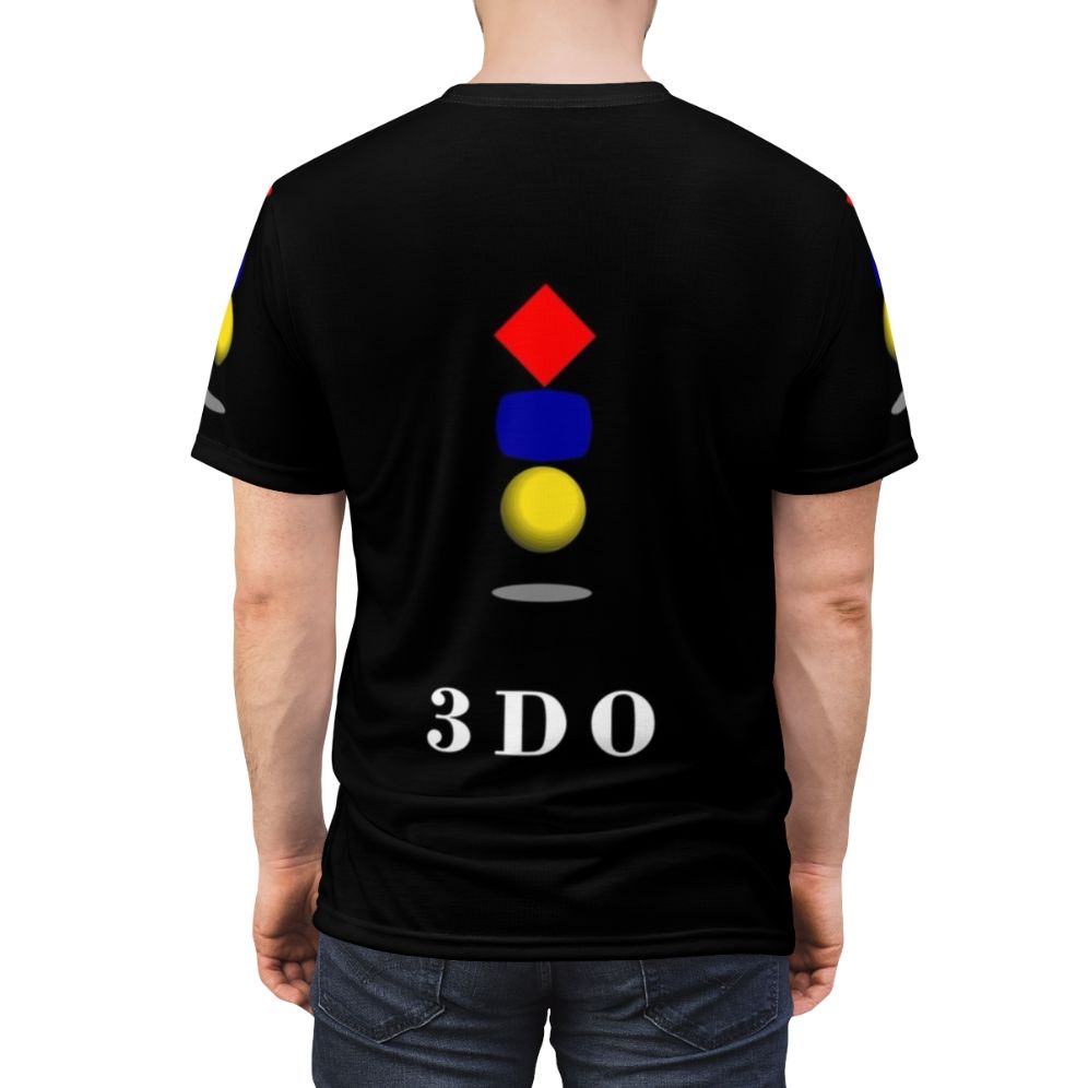 Classic 3DO company logo printed on a high-quality all-over print t-shirt - men back