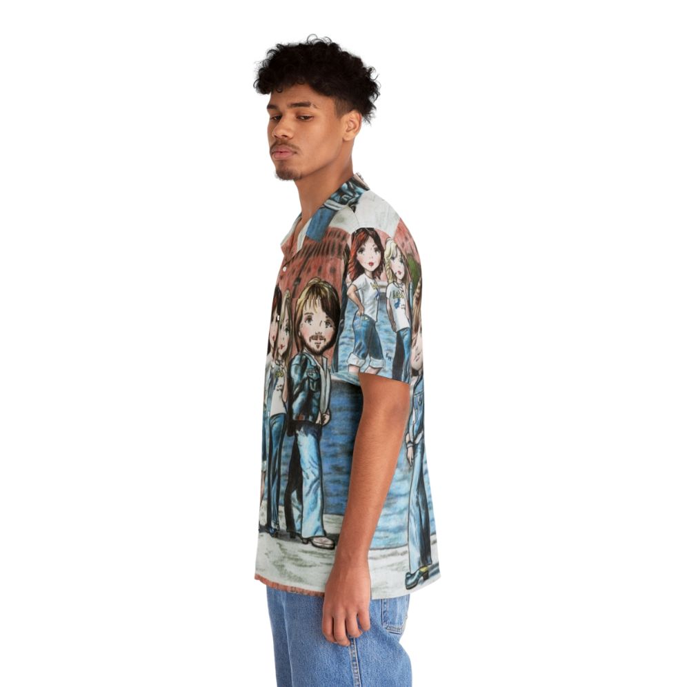 Retro Hawaiian shirt with city skyline and tropical elements - People Left