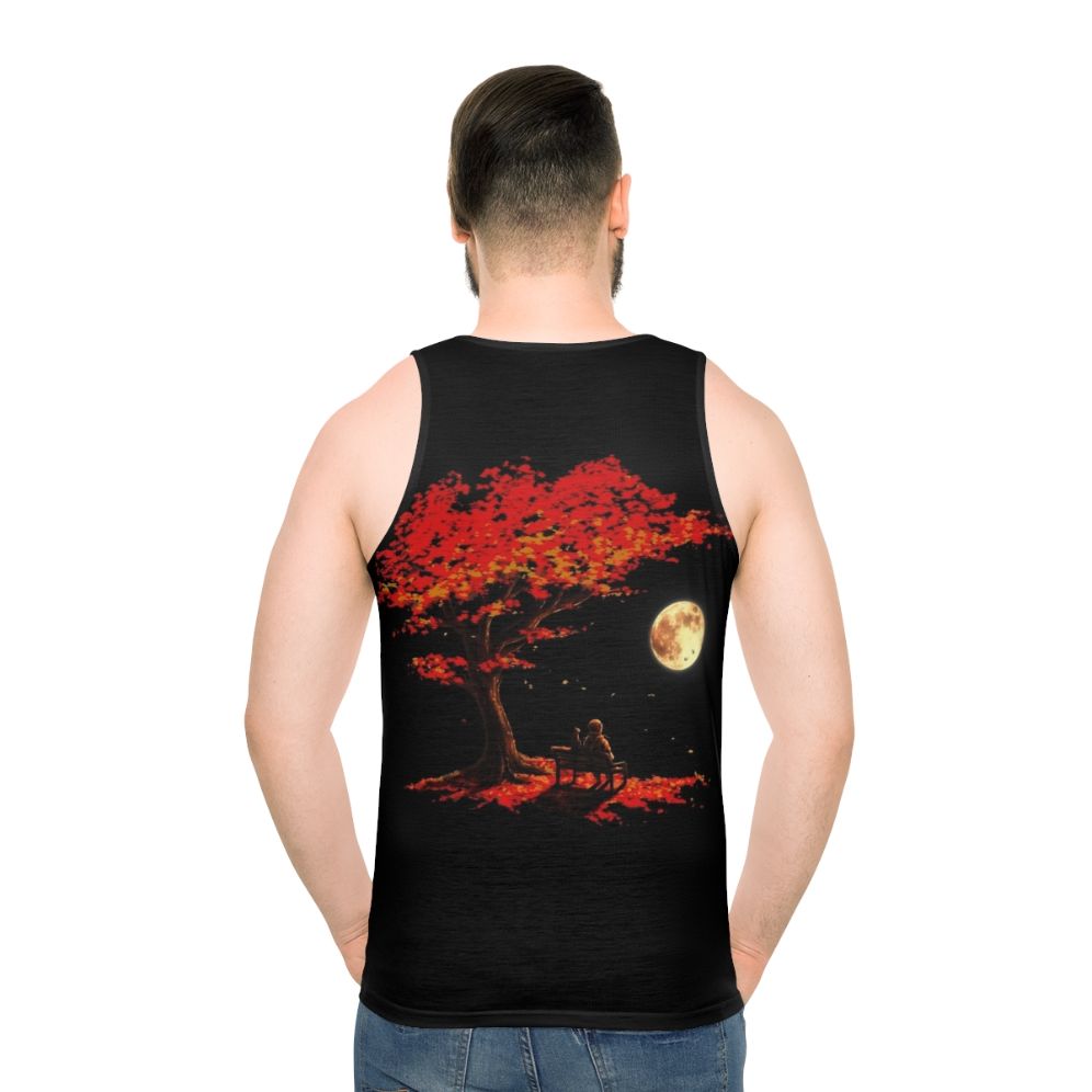 Autumn moon unisex tank top with space and nature design - men back