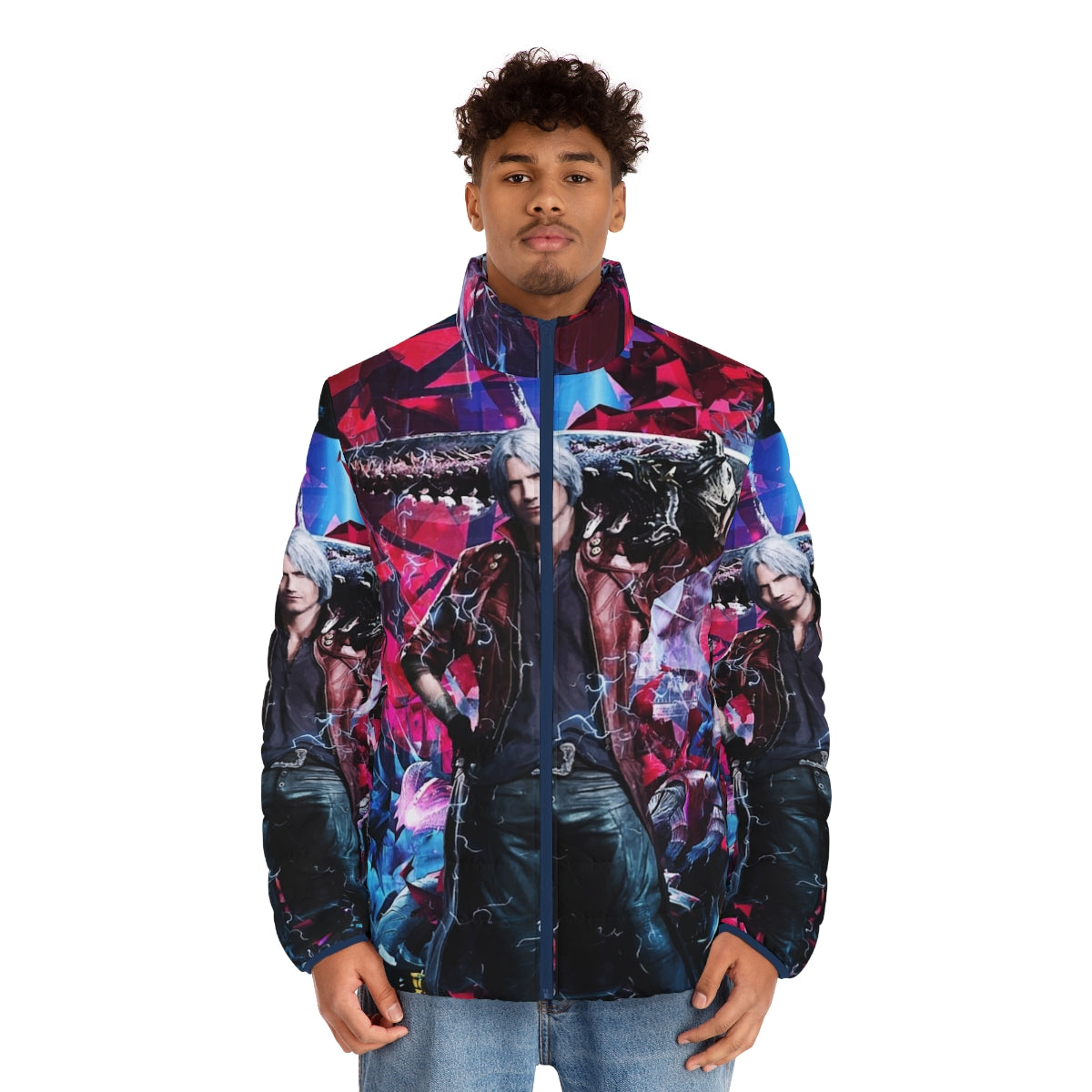 Vibrant abstract Devil May Cry V Dante Ultimate Puffer Jacket - men front