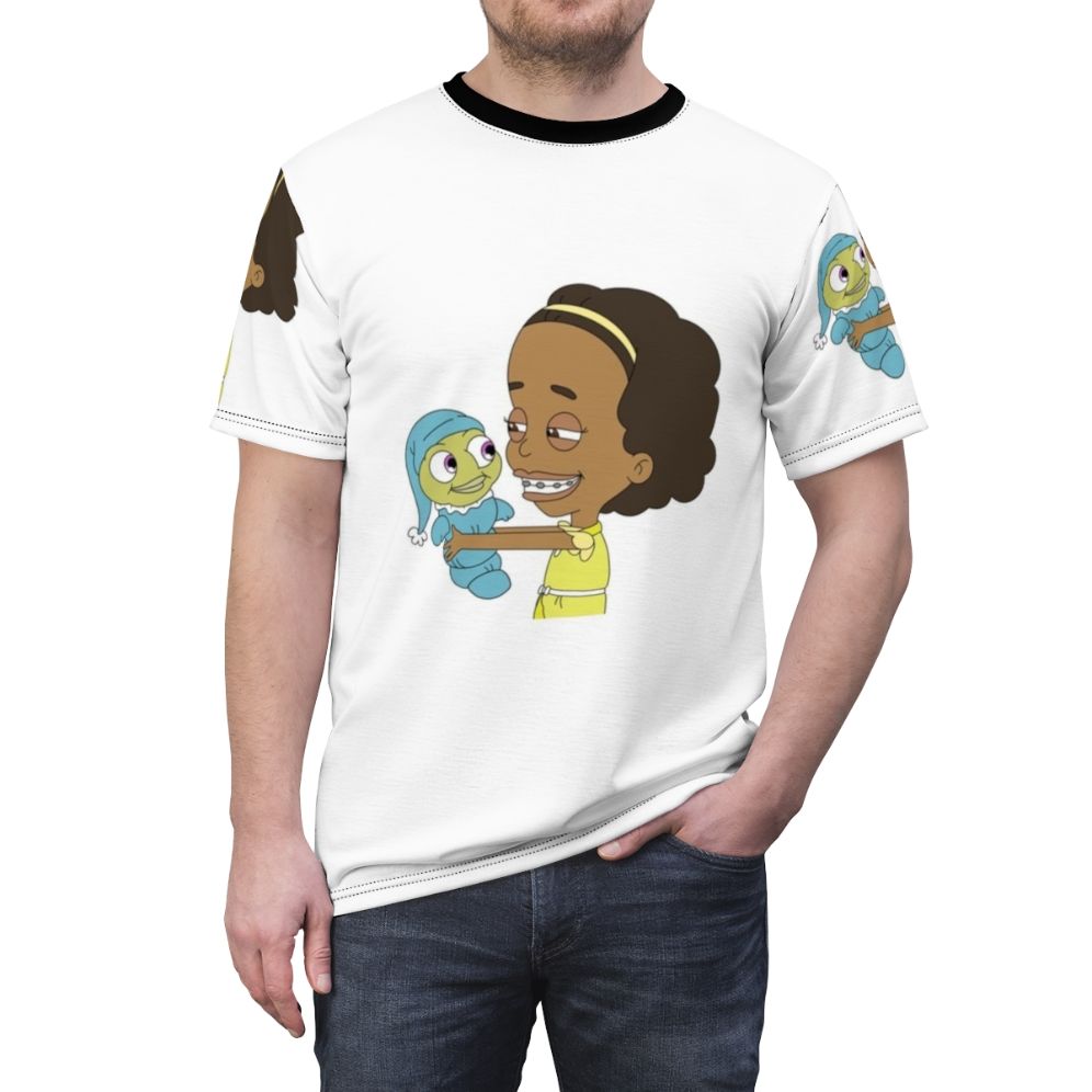 Missy and Mr. Wiggles from the comedy TV show Big Mouth on a colorful all-over print t-shirt - men front