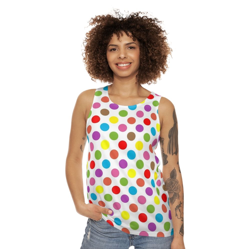 Vibrant rainbow polka dot unisex tank top - women