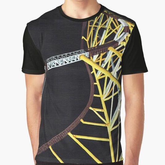 Graphic t-shirt featuring the iconic Top Thrill Dragster roller coaster at Cedar Point theme park