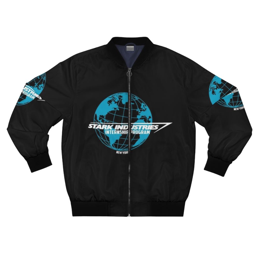 Stark Industries Internship Program Bomber Jacket with Spider-Man and Iron Man Design