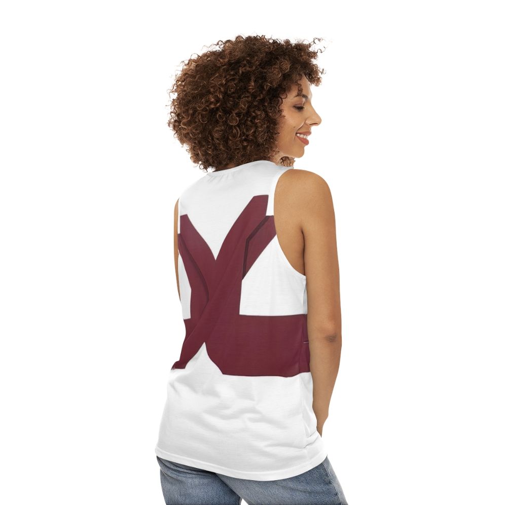 Unisex tank top featuring Thomas Downing's abstract art with optical illusion and vibrant colors - women back