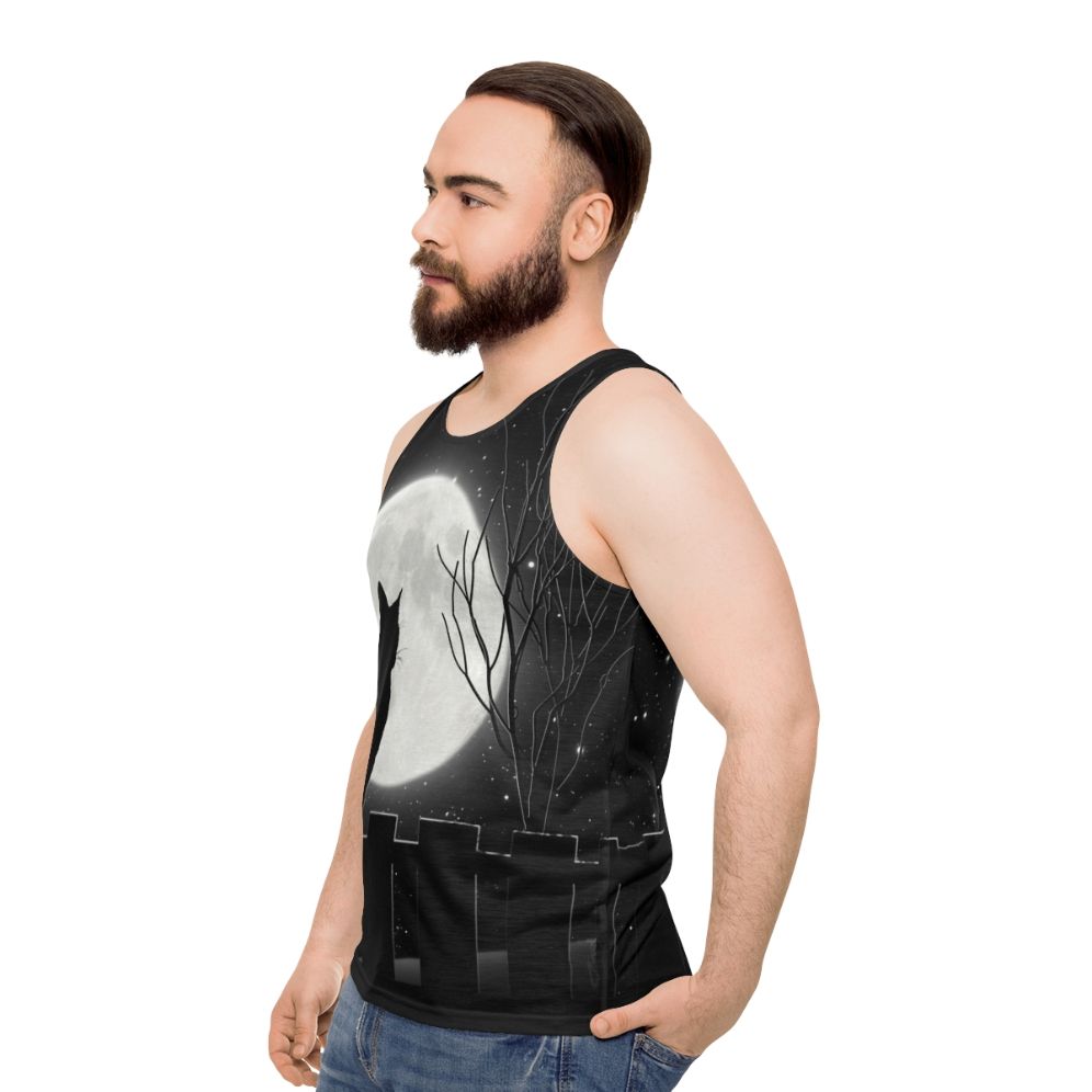 Enchanting cat under the bright moon on a unisex tank top - men side