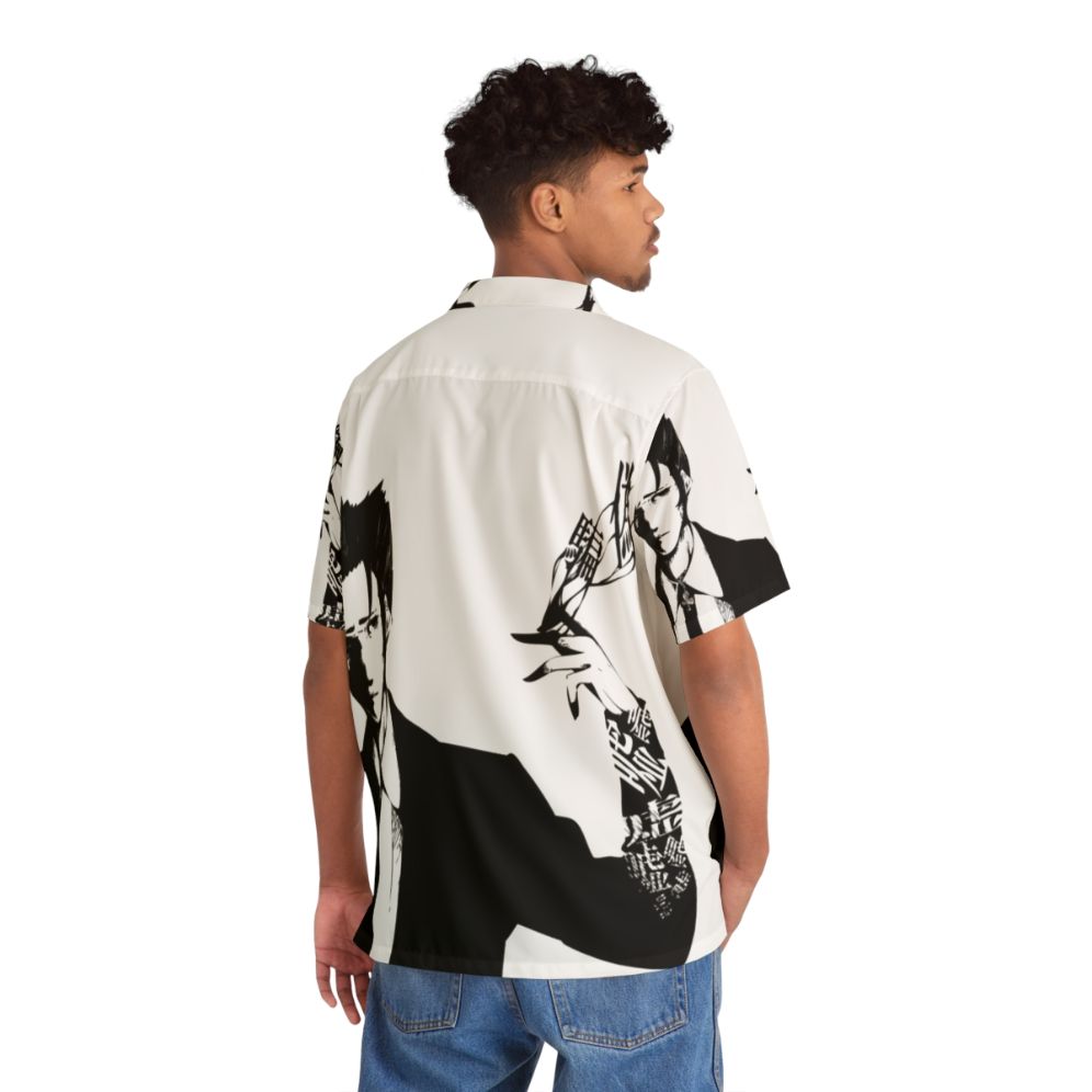 Monogatari Kaiki Nisemono Hawaiian Shirt featuring characters and text from the Monogatari anime and manga series - People Back